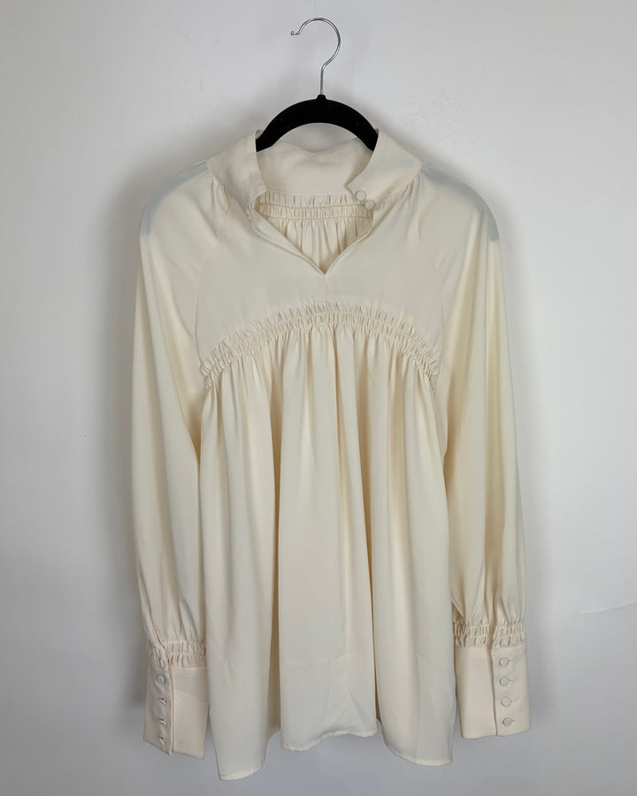 Ivory White Elastic Ruched Blouse - Size 6/8