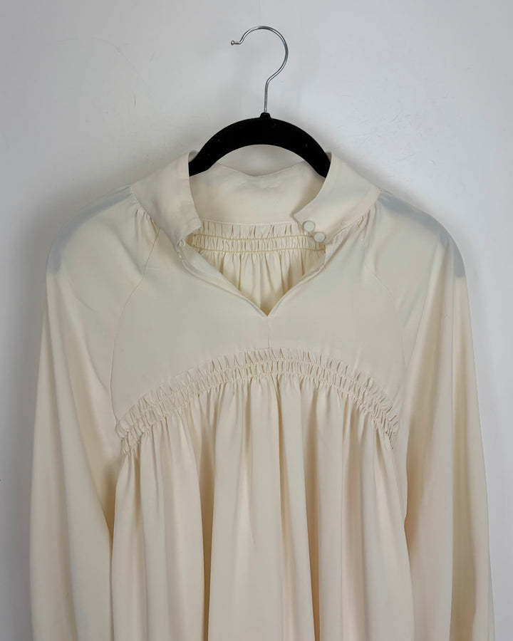 Ivory White Elastic Ruched Blouse - Size 6/8