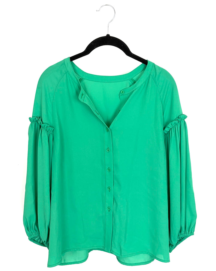 Green Scrunch Sleeve Blouse - Size 2/4