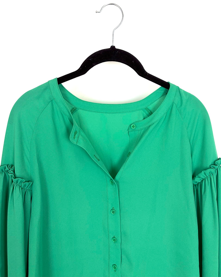 Green Scrunch Sleeve Blouse - Size 2/4