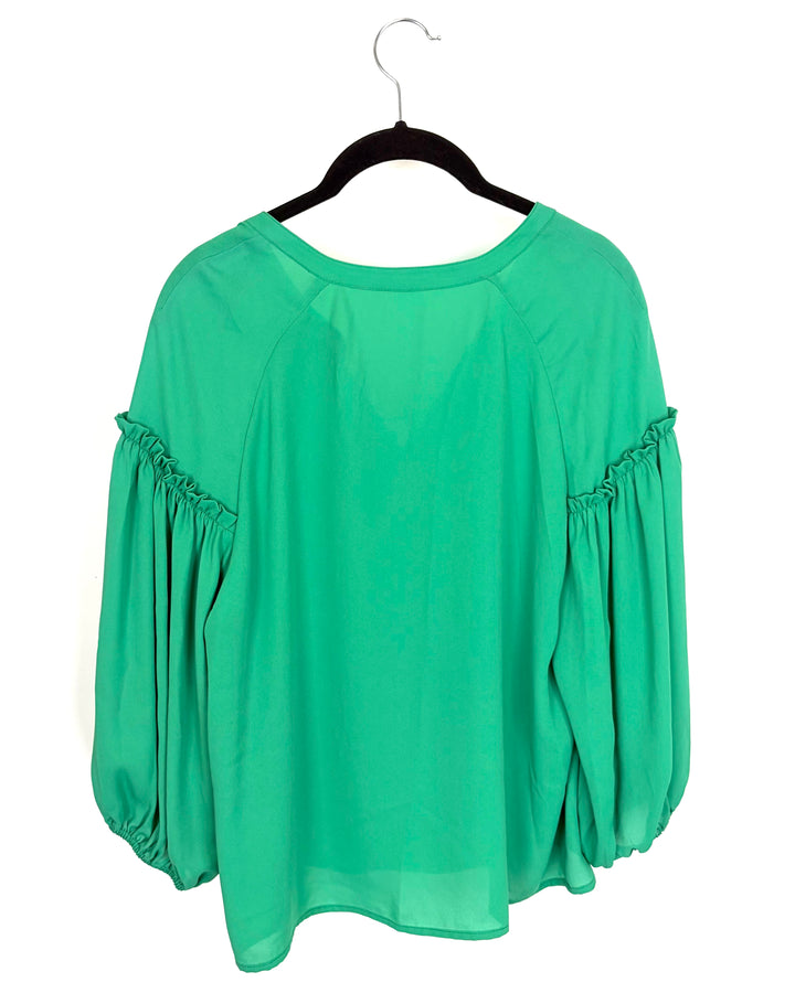 Green Scrunch Sleeve Blouse - Size 2/4