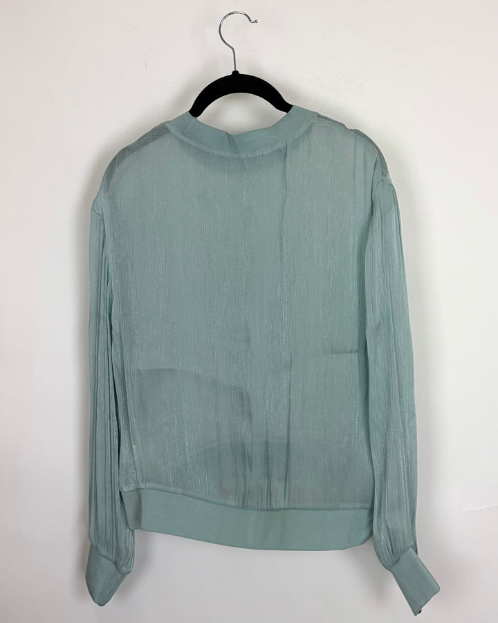 Turquoise Blue Metallic Long Sleeve - Size 4/6