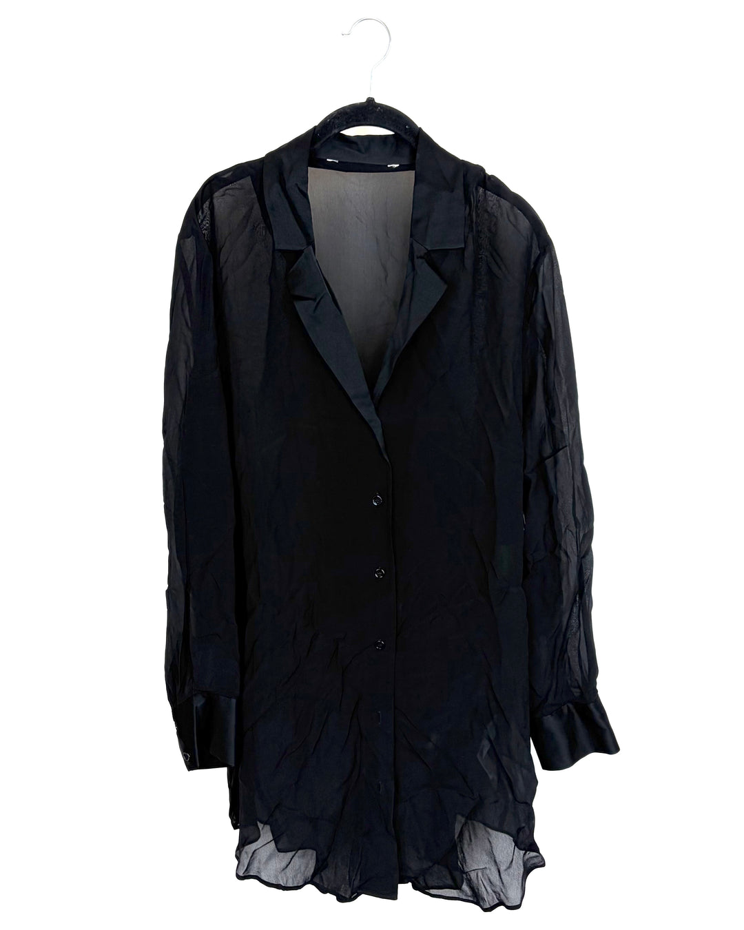 Oversized Black Sheer Long Sleeve Blouse - Size 10/12