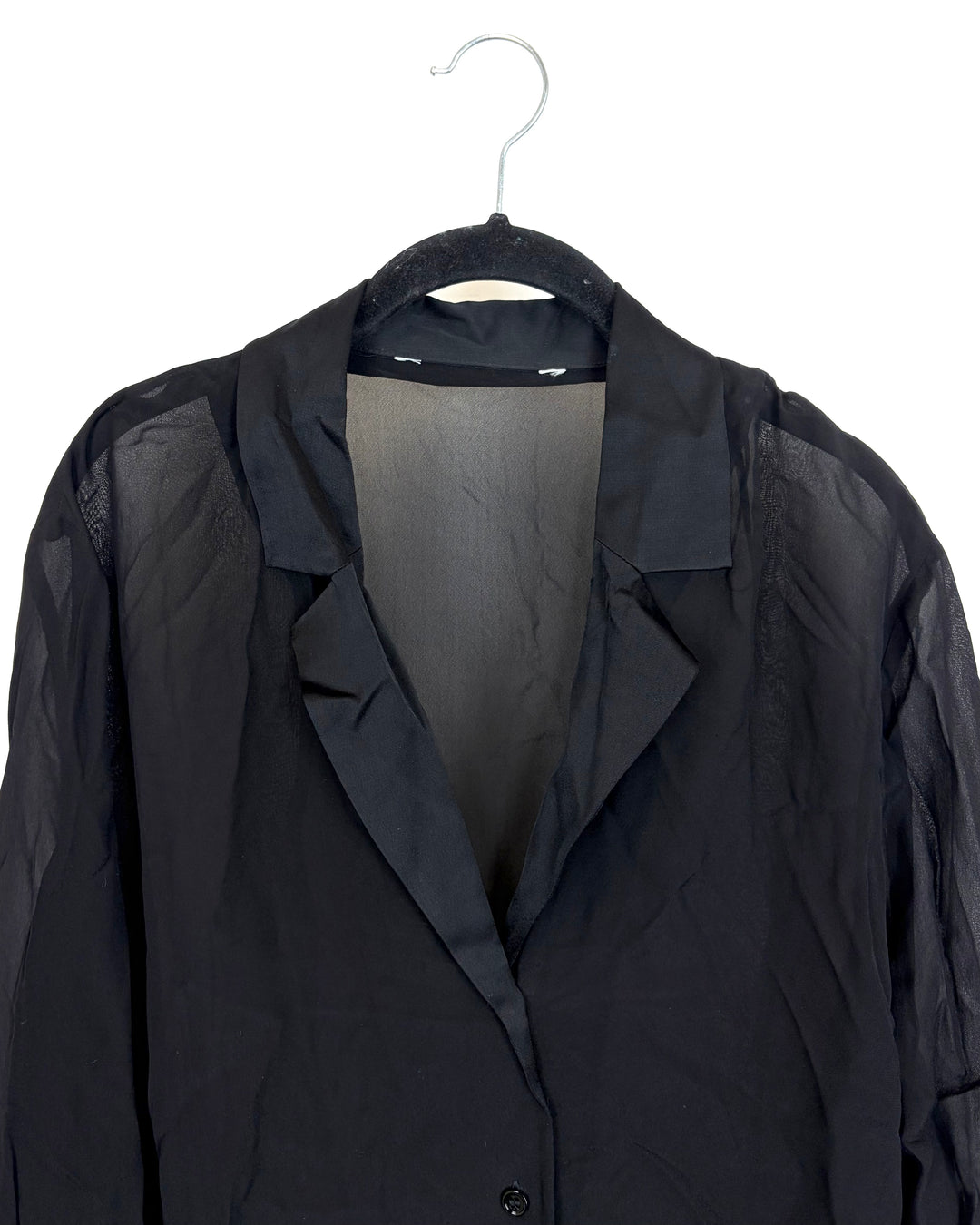 Oversized Black Sheer Long Sleeve Blouse - Size 10/12