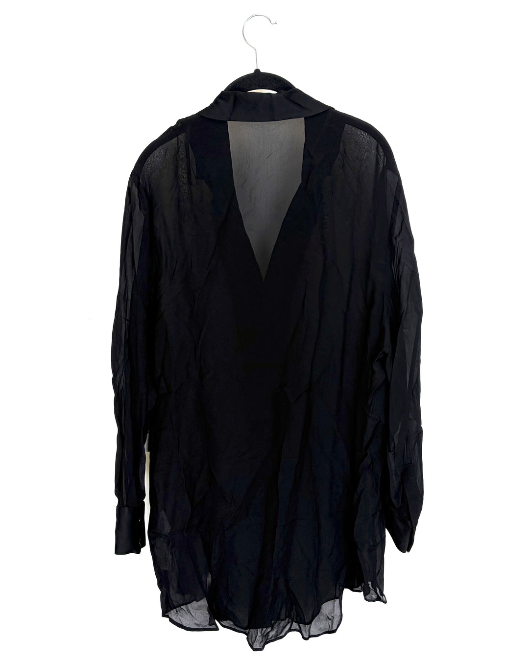 Oversized Black Sheer Long Sleeve Blouse - Size 10/12