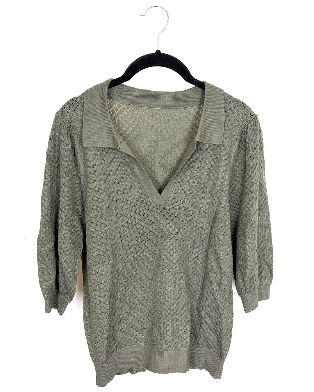 Sage Green Knit Cropped Short Sleeve Top - Size 4/6