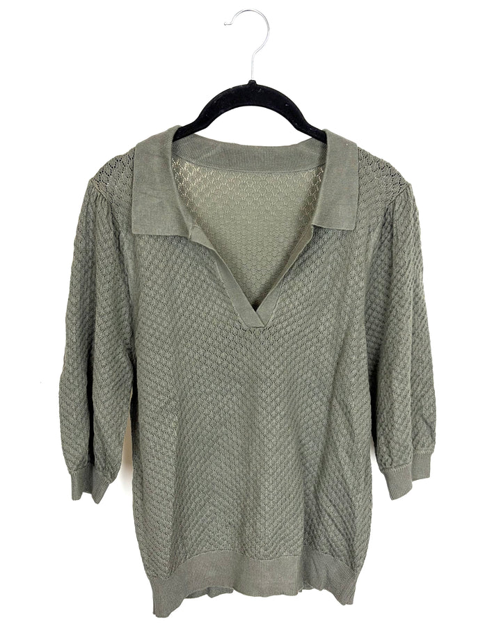 Sage Green Knit Cropped Short Sleeve Top - Size 4/6