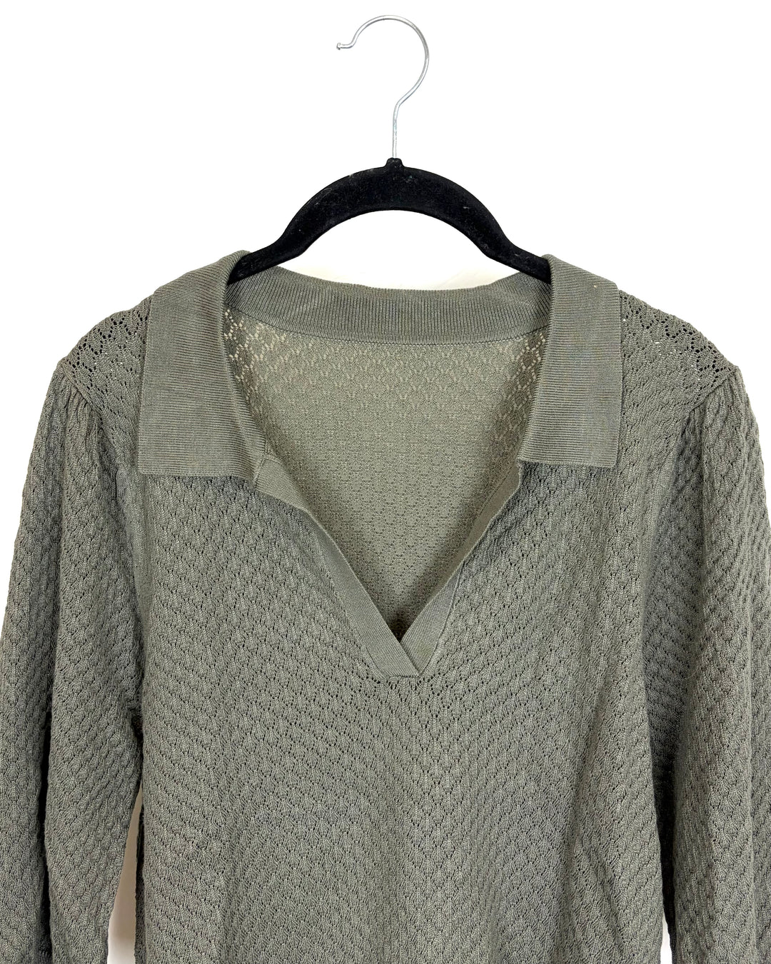 Sage Green Knit Cropped Short Sleeve Top - Size 4/6