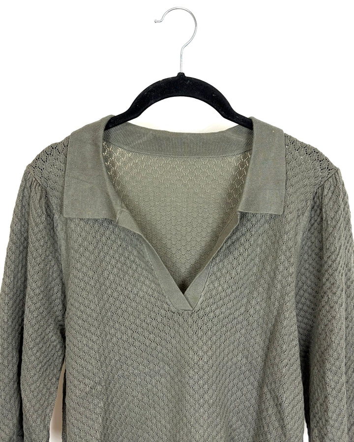 Sage Green Knit Cropped Short Sleeve Top - Size 4/6