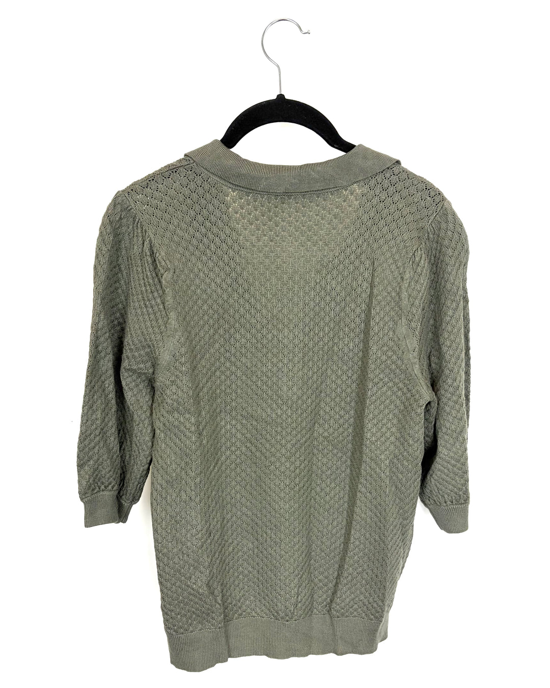 Sage Green Knit Cropped Short Sleeve Top - Size 4/6