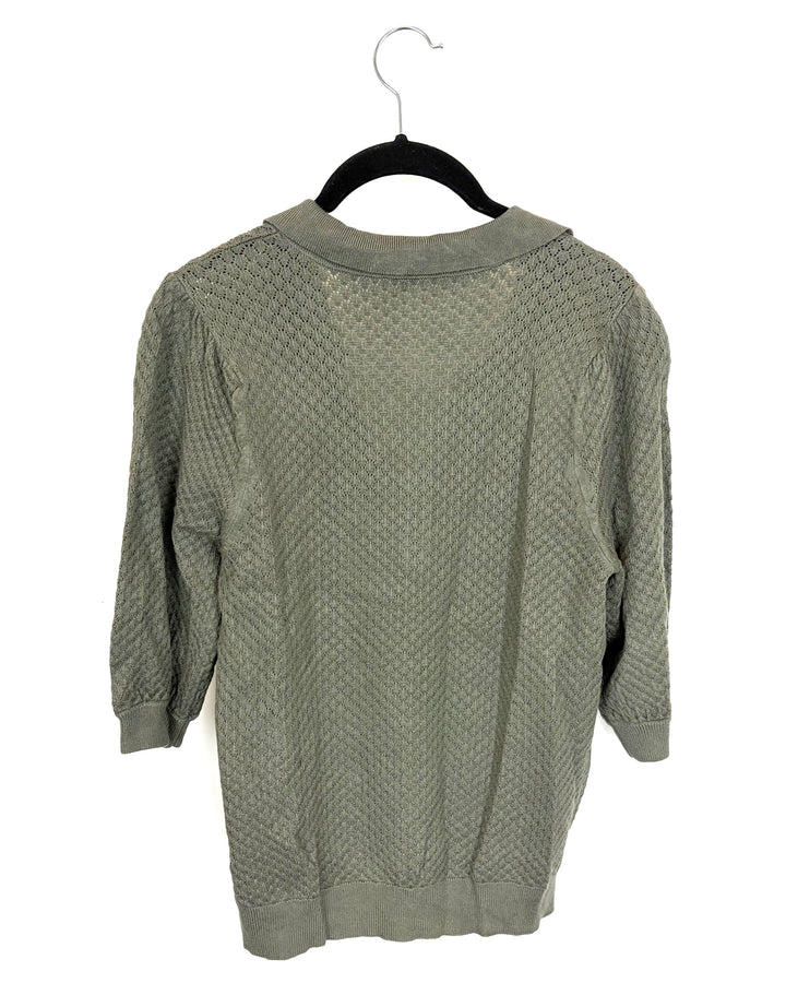 Sage Green Knit Cropped Short Sleeve Top - Size 4/6