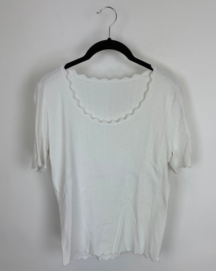 White Pointelle T Shirt - Size 4/6