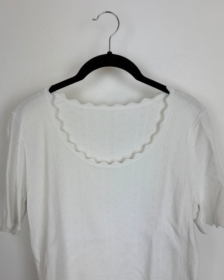 White Pointelle T Shirt - Size 4/6