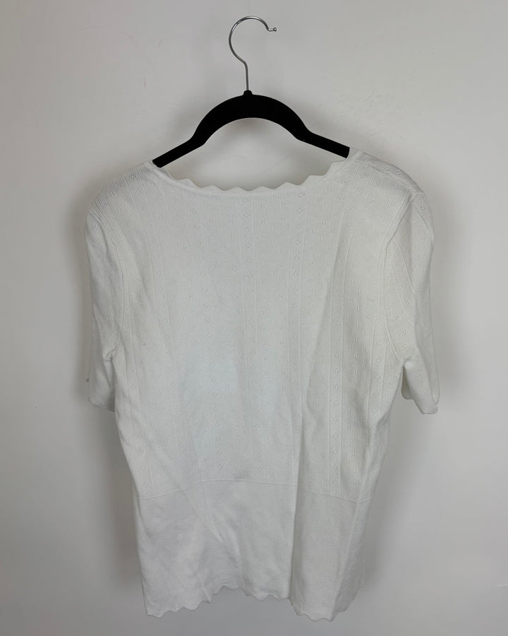White Pointelle T Shirt - Size 4/6
