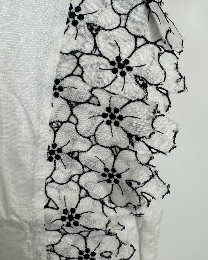 White and Black Floral Applique Top - XS, S, M, L, XL
