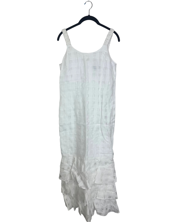 White Checkered Linen Dress - Size 2, 4, 6, 8, 10