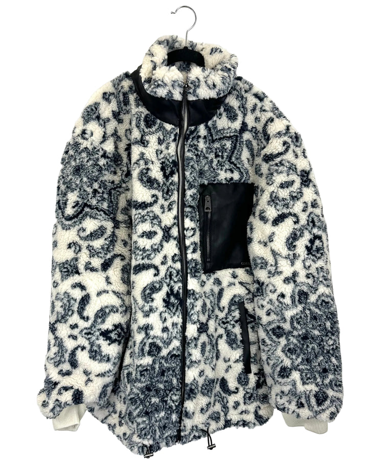 Guess White and Blue Sherpa Jacket - Extra Large