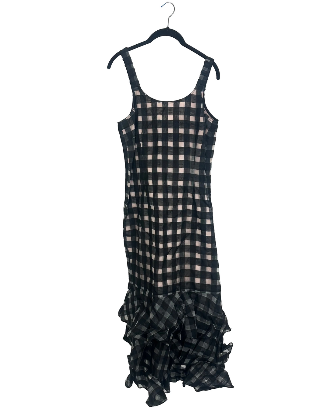 Black Checkered Linen Dress - Size 2, 4, 6, 8, 10