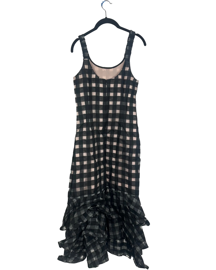 Black Checkered Linen Dress - Size 2, 4, 6, 8, 10