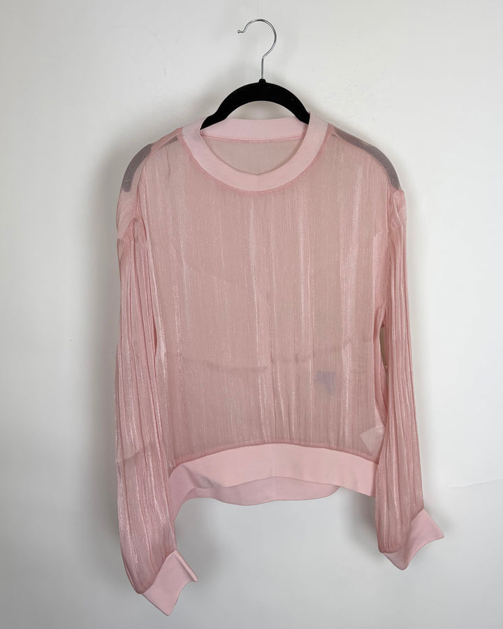 Baby Pink Metallic Long Sleeve Top - Size 4/6