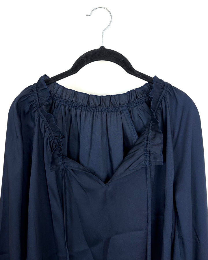 Navy Blue Ruched Detail Blouse - Size 6/8