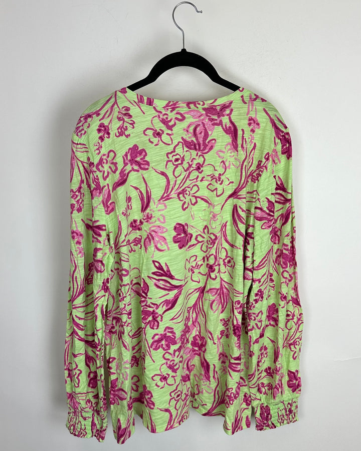 Light Green Flower Heather Top - Size 14/16