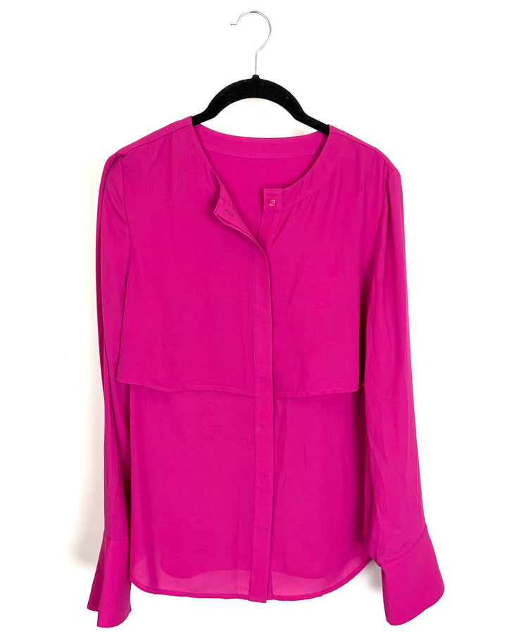 Fuchsia Pink Button Up Long Sleeve Blouse - Size 6/8
