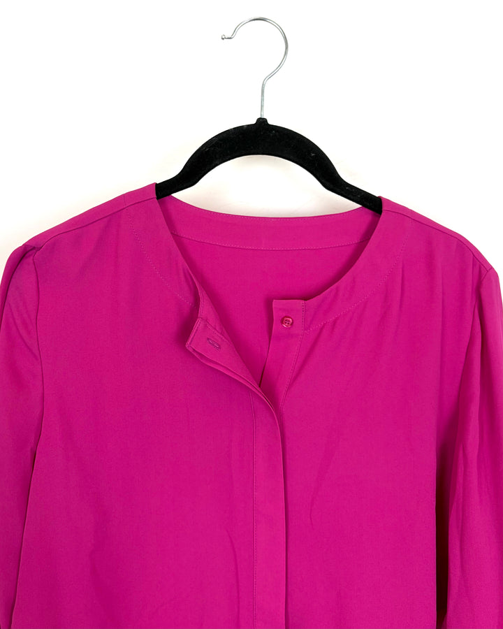 Fuchsia Pink Button Up Long Sleeve Blouse - Size 6/8