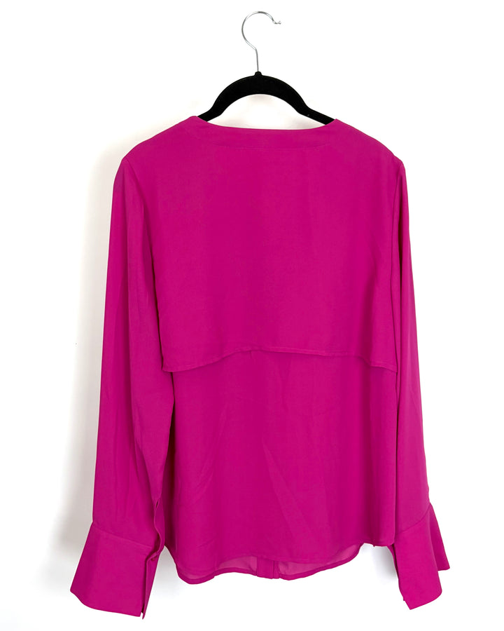 Fuchsia Pink Button Up Long Sleeve Blouse - Size 6/8