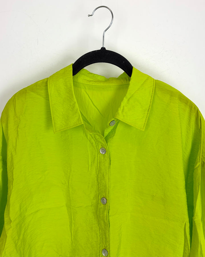 Lime Green Button Up Blouse - Size 2/4