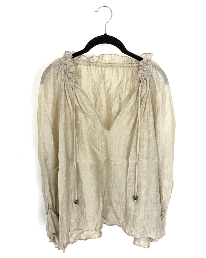 Beige V-Neck Blouse - Size 2/4