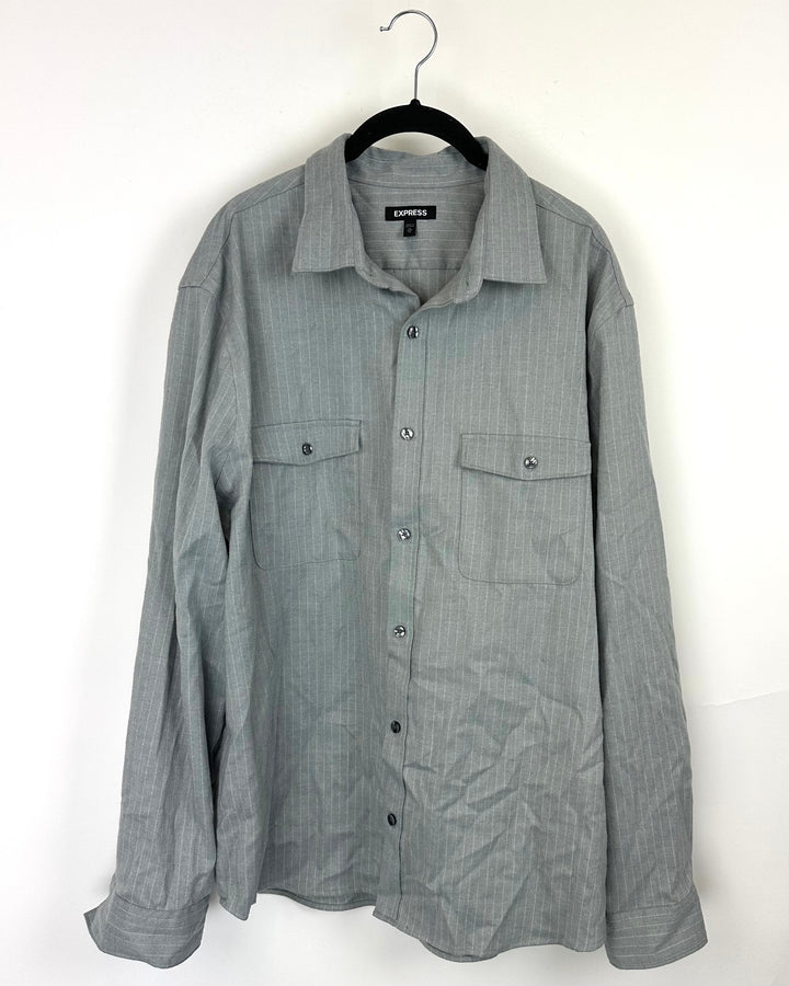 MENS Express Gray Striped Long Sleeve - Extra Large