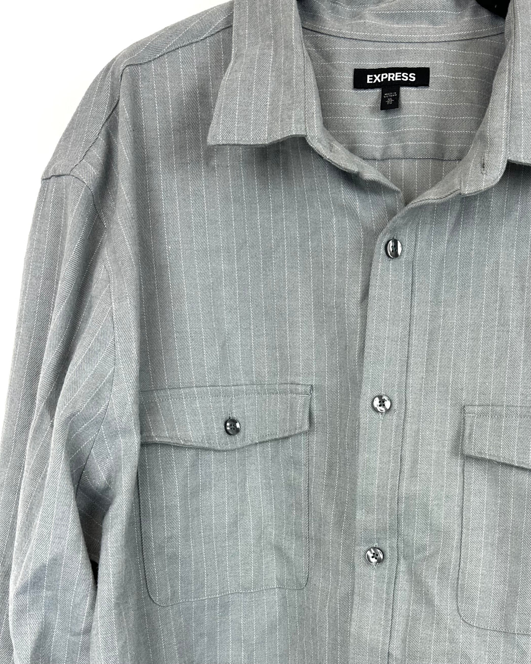 MENS Express Gray Striped Long Sleeve - Extra Large