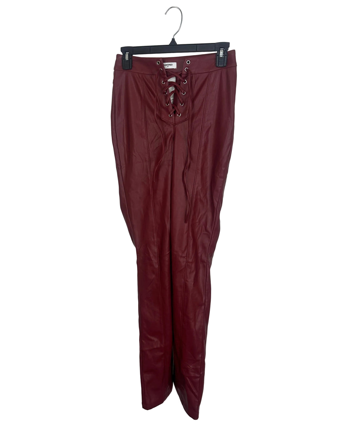 Burgundy Front Tie Faux Leather Pants - 0/2
