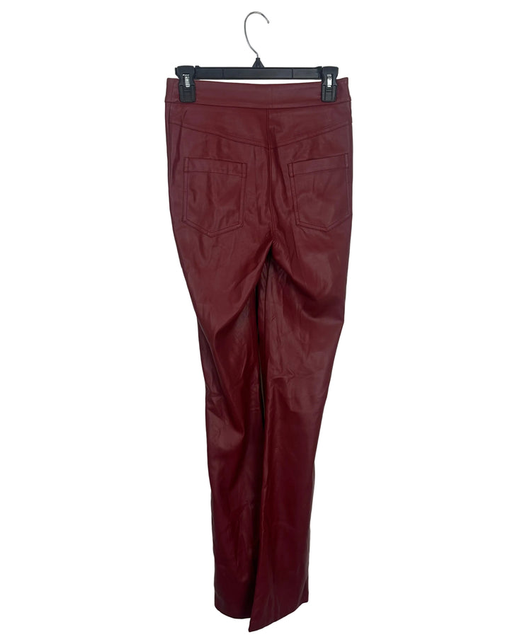 Burgundy Front Tie Faux Leather Pants - 0/2