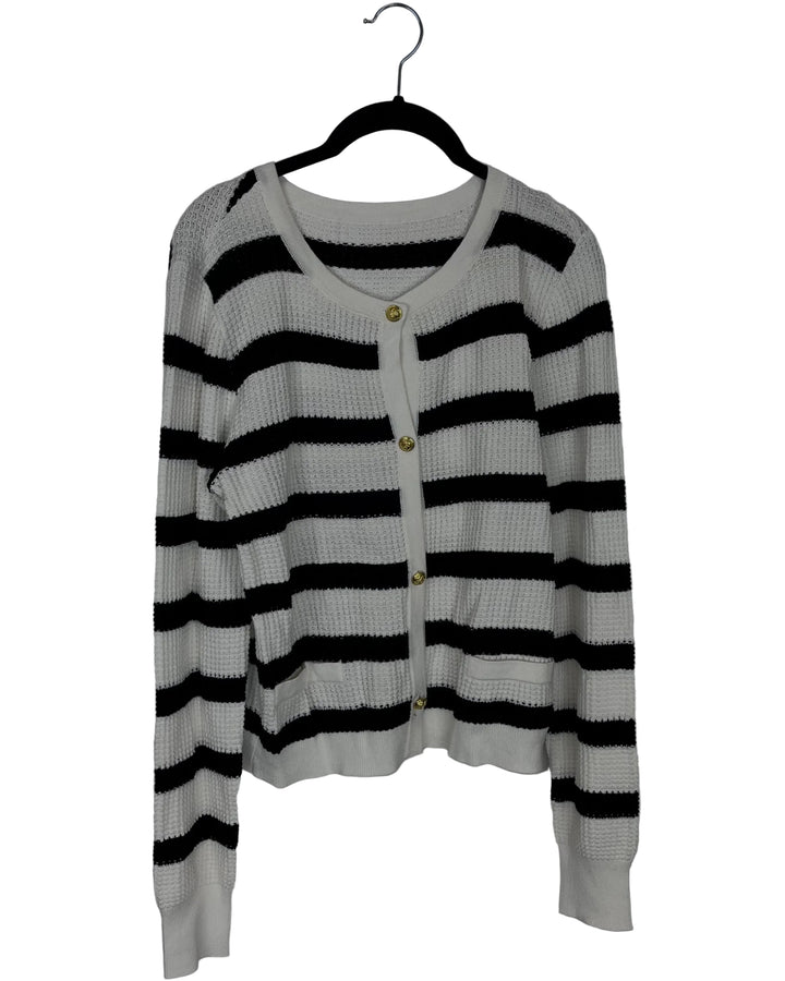 Black & Ivory Stripe Cardigan - Size 6/8