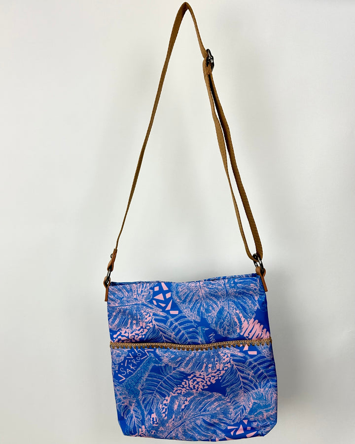 Blue and Pink Tropical Print Crossbody Bag