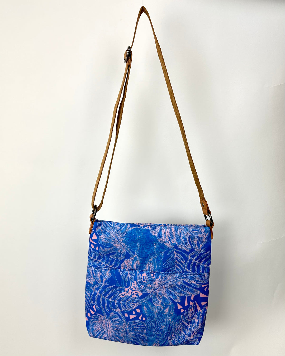Blue and Pink Tropical Print Crossbody Bag
