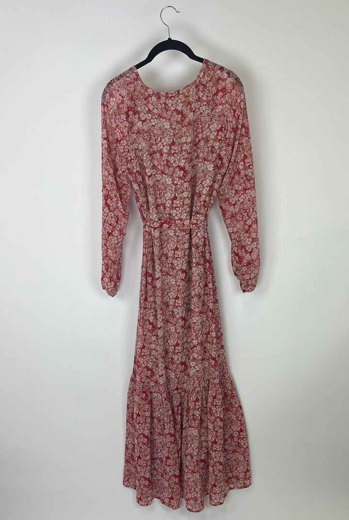 Red Floral Long Sleeve Maxi Dress - Size 2-4