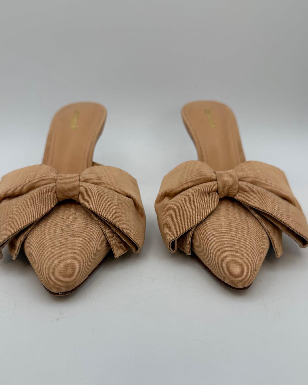 Tan Ribbon Pointed Toe Kitten Heel - Size 6.5