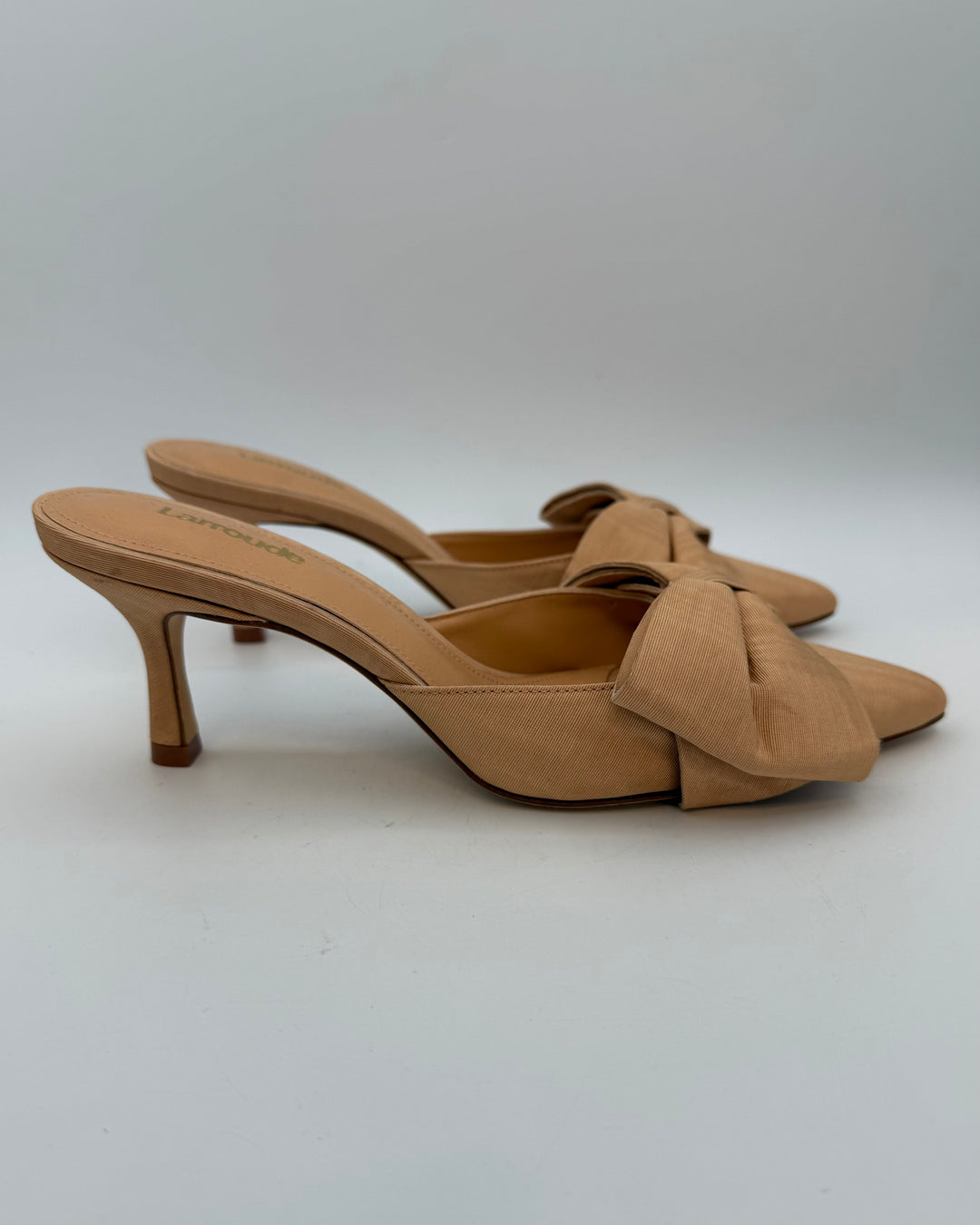 Tan Ribbon Pointed Toe Kitten Heel - Size 6.5