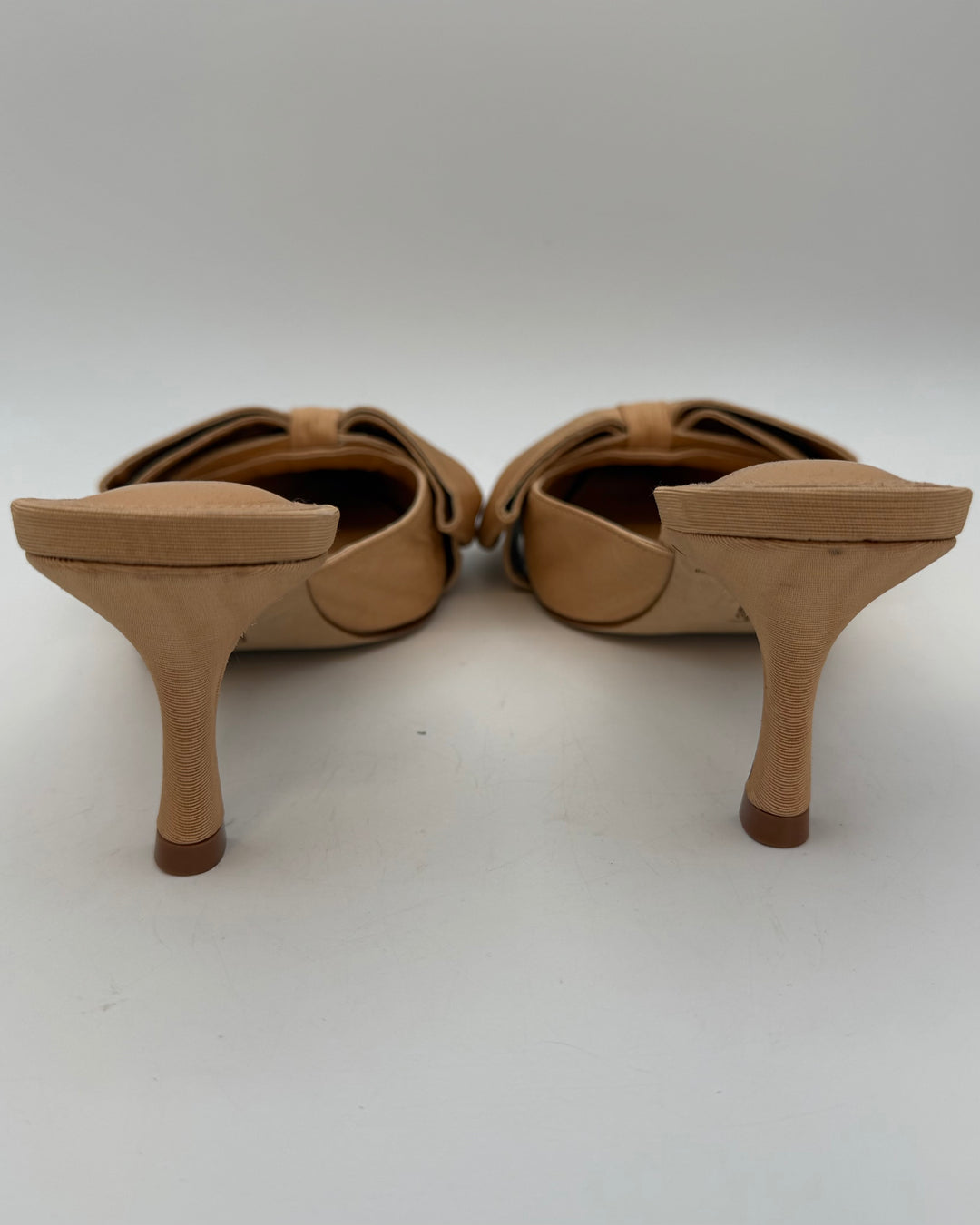 Tan Ribbon Pointed Toe Kitten Heel - Size 6.5