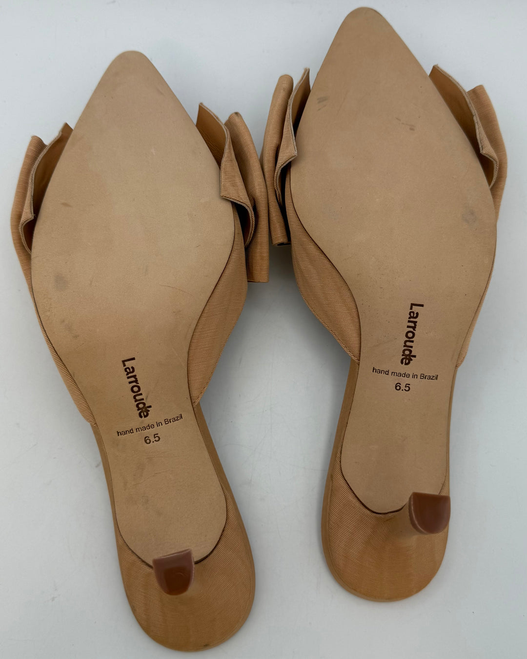 Tan Ribbon Pointed Toe Kitten Heel - Size 6.5