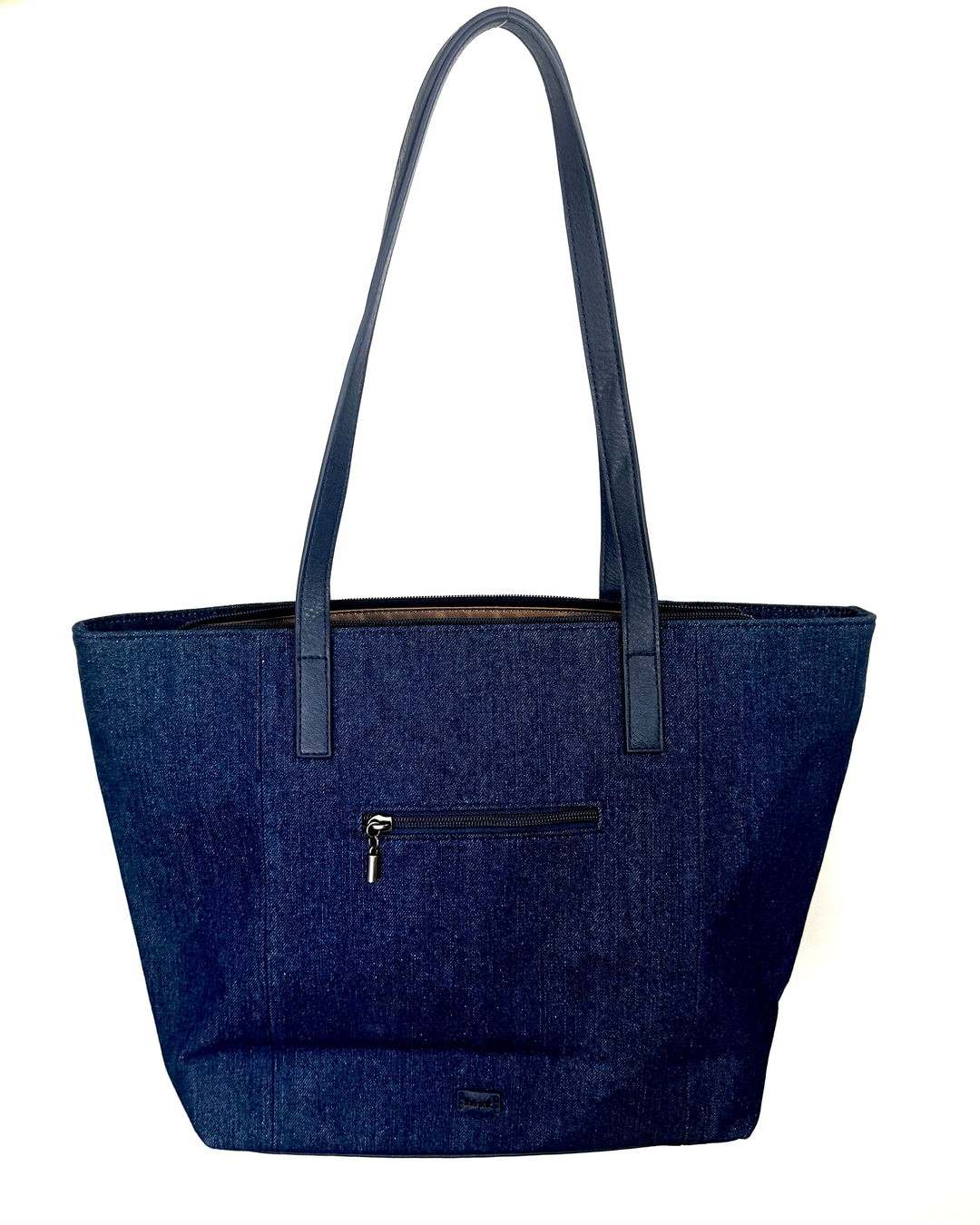 Navy Blue Denim Embroidered Tote Bag