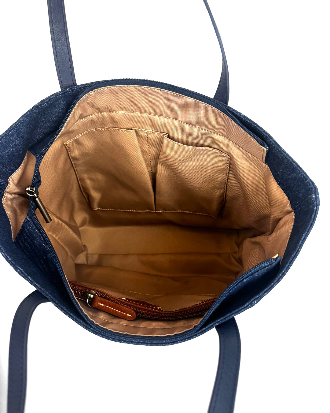 Navy Blue Denim Embroidered Tote Bag
