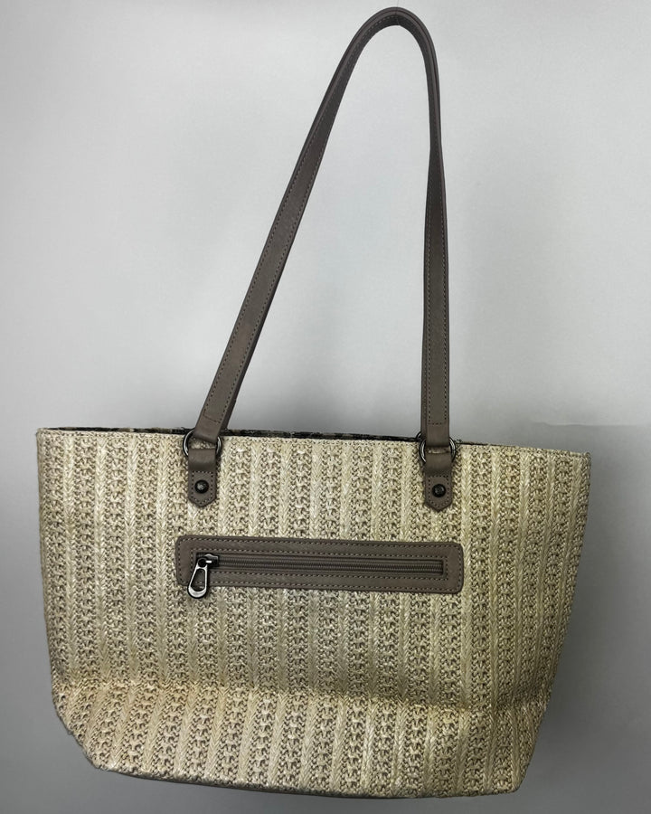 Mauve and Cream Woven Tote Handbag
