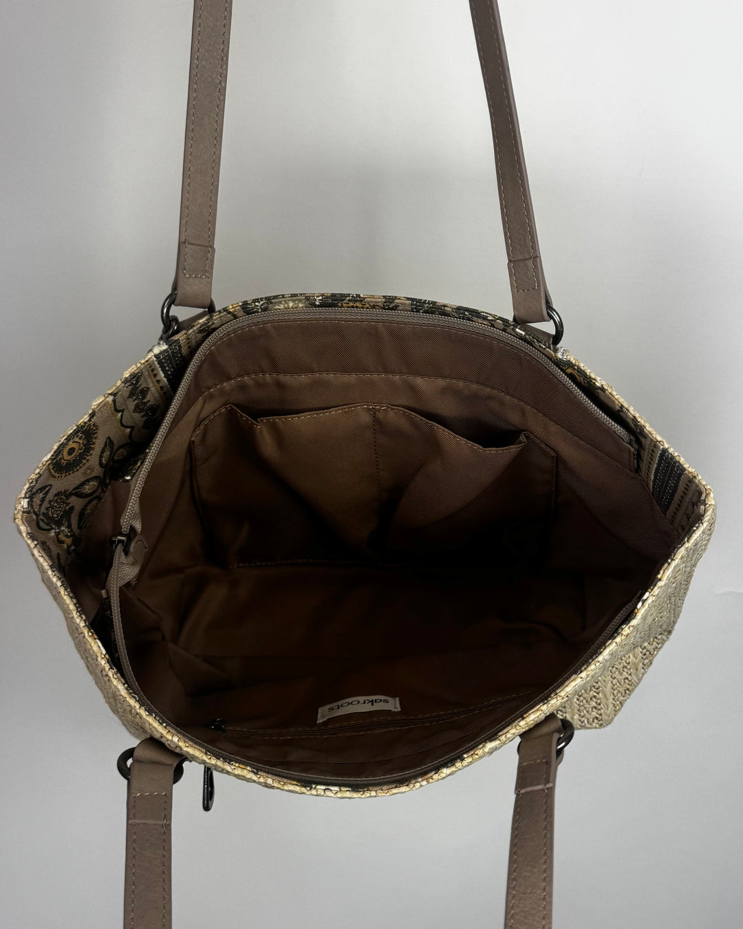Mauve and Cream Woven Tote Handbag