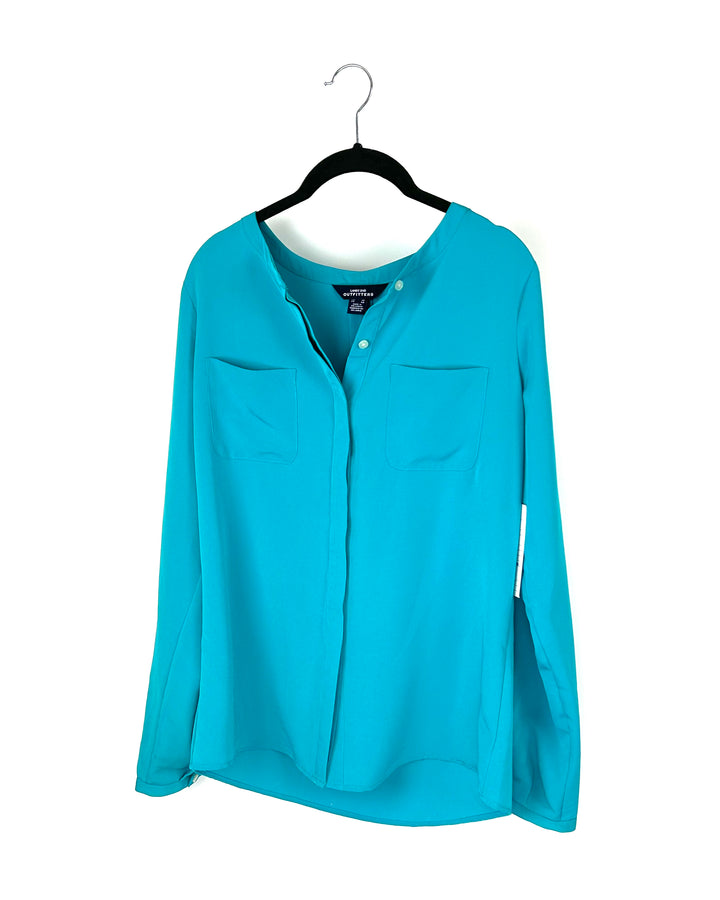 Turquoise Long Sleeve Blouse - Size 8