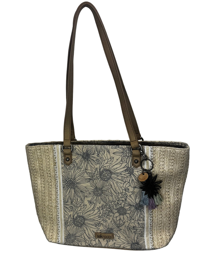 Tan and Blue Woven Sunflower Tote