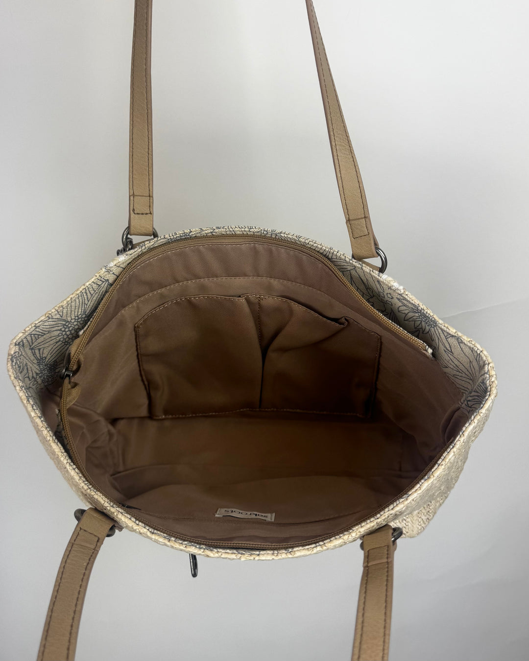 Tan and Blue Woven Sunflower Tote